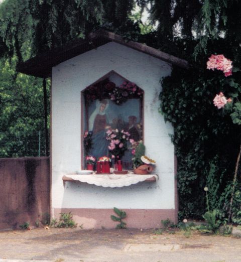 Edicola con Madonna, in via Risorgimento.  Il quadro  quanto rimasto della cascina Pistola,  da Pesta, edificio per  la pilatura del riso e della cappelletta,  questultima abbattuta negli anni Settanta  per far posto al marciapiede.